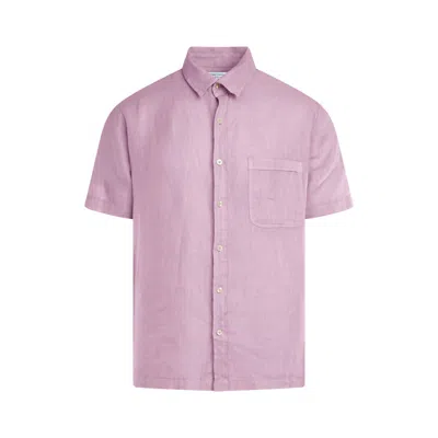 Haris Cotton Men's Rose Gold Short Sleeved Front Pocket Linen Shirt - Violet