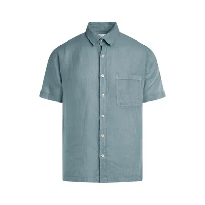 Haris Cotton Men's Short Sleeved Front Pocket Linen Shirt - Harbor Grey