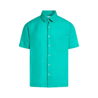 Haris Cotton Men's Short Sleeved Front Pocket Linen Shirt - Island Green