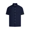 Haris Cotton Men's Short Sleeved Front Pocket Linen Shirt-blue Marine In Blue