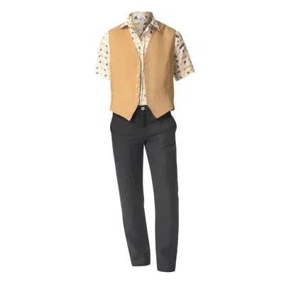 Haris Cotton Neutrals Linen Men's Vest Camel In Beige
