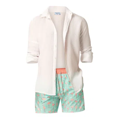 Haris Cotton Printed Men's Swimsuit With Solid Belt Pink Flamingos