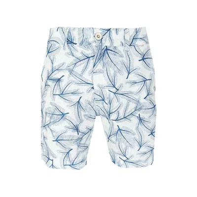 Haris Cotton White / Blue Printed Linen Men's Bermuda Blue Fern In Multi