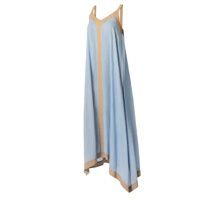 Haris Cotton Women's Asymetrical Two Colored Voile Viscose Strapped Dress Sky Blue-beige