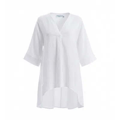 Haris Cotton Women's Asymmetric Linen Blouse With V-neck White