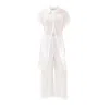 Haris Cotton Women's Batwing Sleeve Belted Shirt  Linen Dress White In White