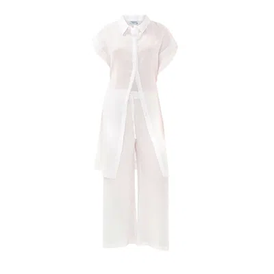 Haris Cotton Women's Batwing Sleeve Belted Shirt  Linen Dress White