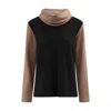 Haris Cotton Women's Black Color Block Turtleneck Blouse In Black