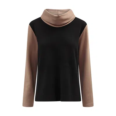 Haris Cotton Women's Black Color Block Turtleneck Blouse