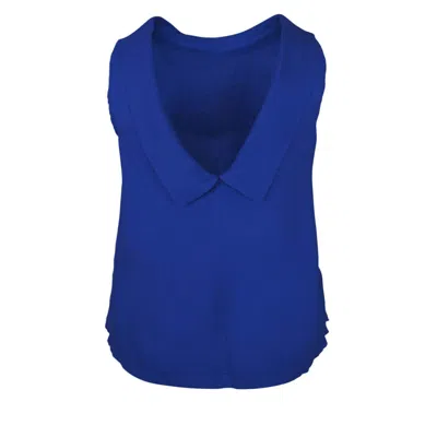 Haris Cotton Women's Blue Boat Neckline Sleeveless Linen Top With Deep "v" Back Lapis