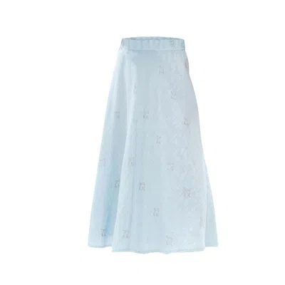 Haris Cotton Women's Blue Embroidered A Line Linen Skirt - Ocean Air