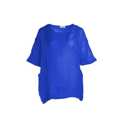Haris Cotton Women's Blue Front Right Pocket Linen Gauze Curve Blouse - Lapis