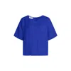 Haris Cotton Women's Blue Linen Curve Blouse With Back Buttons - Lapis In Blue