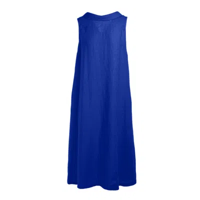 Haris Cotton Women's Blue Midi Back Tie Linen Dress - Lapis