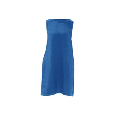 Haris Cotton Women's Blue Midi Linen Cami Dress With Back Tie Lapis