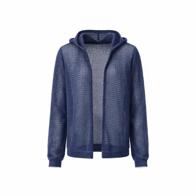 Haris Cotton Women's Blue Open-knit Cardigan With Hood Denim