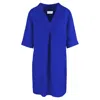 Haris Cotton Women's Blue “v” Neck Line Linen Dress - Lapis In Blue