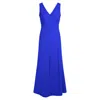 Shop Haris Cotton Women's Blue “v” Neck Maxi Linen Dress - Lapis