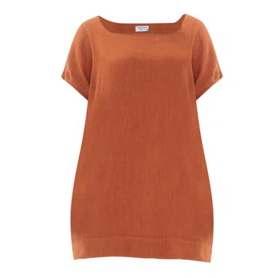 Haris Cotton Women's Brown Cami Asymmetrical Linen Dress With Batwing Sleeve - Cinnamon In Orange