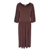 Haris Cotton Women's Brown Long-sleeve Rib Dress Ιn Soft Viscose Blend Chocolate In Brown