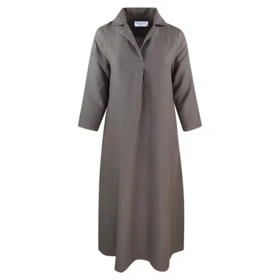 Haris Cotton Women's Brown Maxi Linen Dress With Front Pleat And Lapels - Taupe