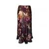 Haris Cotton Women's Brown Printed Satin Skirt With Elastic Waist And Lace Hem Chocolate Romance In Red