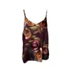 Haris Cotton Women's Brown Printed Satin Top With Thin Straps Chocolate Romance In Brown