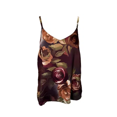 Haris Cotton Women's Brown Printed Satin Top With Thin Straps Chocolate Romance