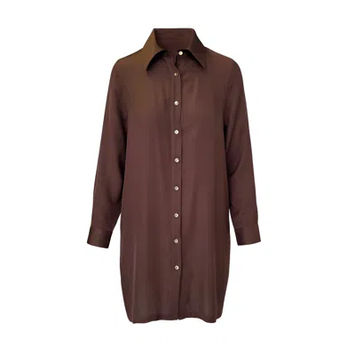 Haris Cotton Women's Brown Satin Shirt Dress Chocolate