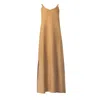 Haris Cotton Women's Brown Strapped Linen Dress With Side Slits Camel In Brown