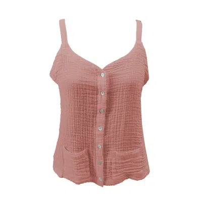 Haris Cotton Women's Brown Textured Cotton Top With Button Front Blush