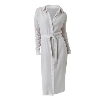 Haris Cotton Women's Button Up Linen Gauze Dress With Belt White