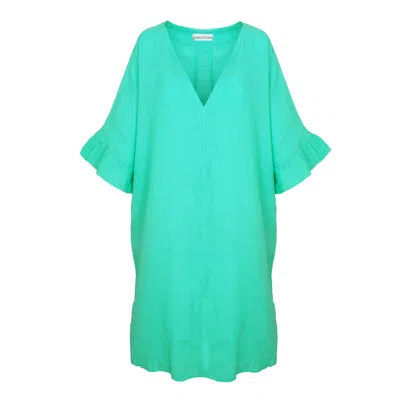 Haris Cotton Women's Cami Ruffled Sleeves Linen Dress - Island Green
