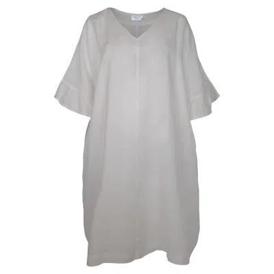 Haris Cotton Women's Cami Ruffled Sleeves Linen Dress - White In Gray