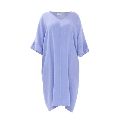 Haris Cotton Women's Cami Ruffled Sleeves Linen Dress Sky Blue In Purple
