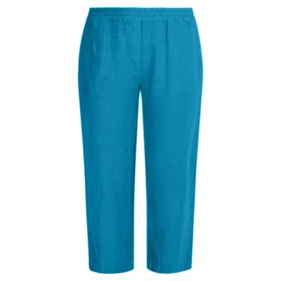 Haris Cotton Women's Cropped Linen Pants - Agean Blue