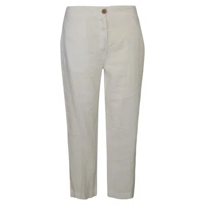 HARIS COTTON WOMEN'S ELASTICATED WAISTBAND LINEN CURVE PANTS WHITE