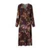 Haris Cotton Women's Floral Viscose Dress With Pleats And Decorative Buttons Chocolate Romance In Brown