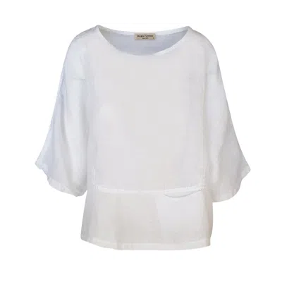 Haris Cotton Women's Front Left Pocket Linen Gauze Blouse - White