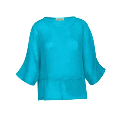 Haris Cotton Women's Front Left Pocket Linen Gauze Blouse - Zante Blue