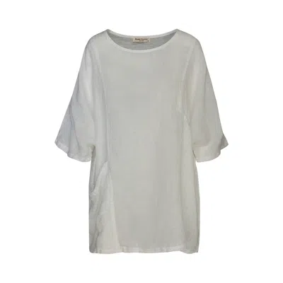 Haris Cotton Women's Front Pocket Curve Linen Gauze Blouse With Batwing Sleeve - White