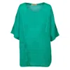 Haris Cotton Women's Front Pocket Curve Linen Gauze Blouse With Batwing Sleeve Island Green In Green