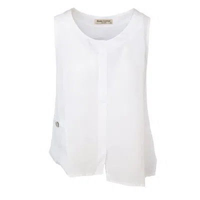 Haris Cotton Women's Front Pocket Linen Sleeveless Top - White