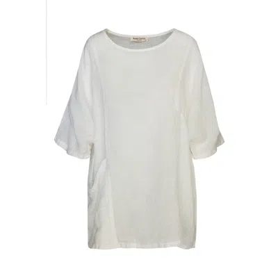 Haris Cotton Women's Front Right Pocket Linen Gauze Curve Blouse - White