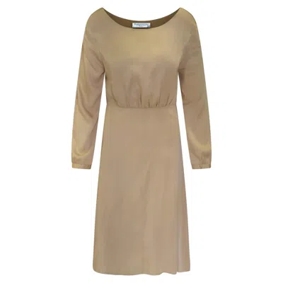 Haris Cotton Women's Gold Beige Pure Viscose Long Sleeved Midi Dress
