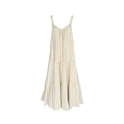 Haris Cotton Women's Gold / Silver / White Maxi Flowy Cotton Embroidered Dress With Side Slits Ecru Sunlace Gold