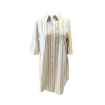 Haris Cotton Women's Gold / White / Silver Button-down Embroidered Cotton Tunic Ecru Sunlace Gold In Multi