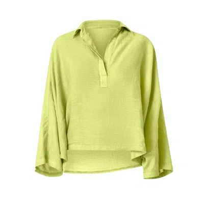 Haris Cotton Women's Green Batwing Long Sleeve Linen Blouse Pear