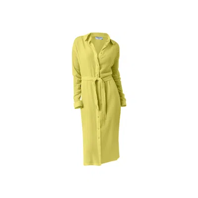 Haris Cotton Women's Green Button Up Linen Gauze Dress With Belt Pear