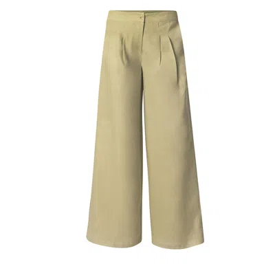 Haris Cotton Women's Green Linen Bell Bottom Pants With Pleats Pistachio